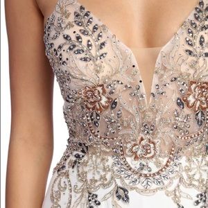 EMELINE BEADED MESH & CHIFFON DRESS